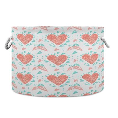 YANENDIE Cotton Rope Basket 20"x14" Large Rope Storage Basket with Handle, Flowers and Heart Blanket Basket for Living Room, Laundry, Nursery, Home Decor