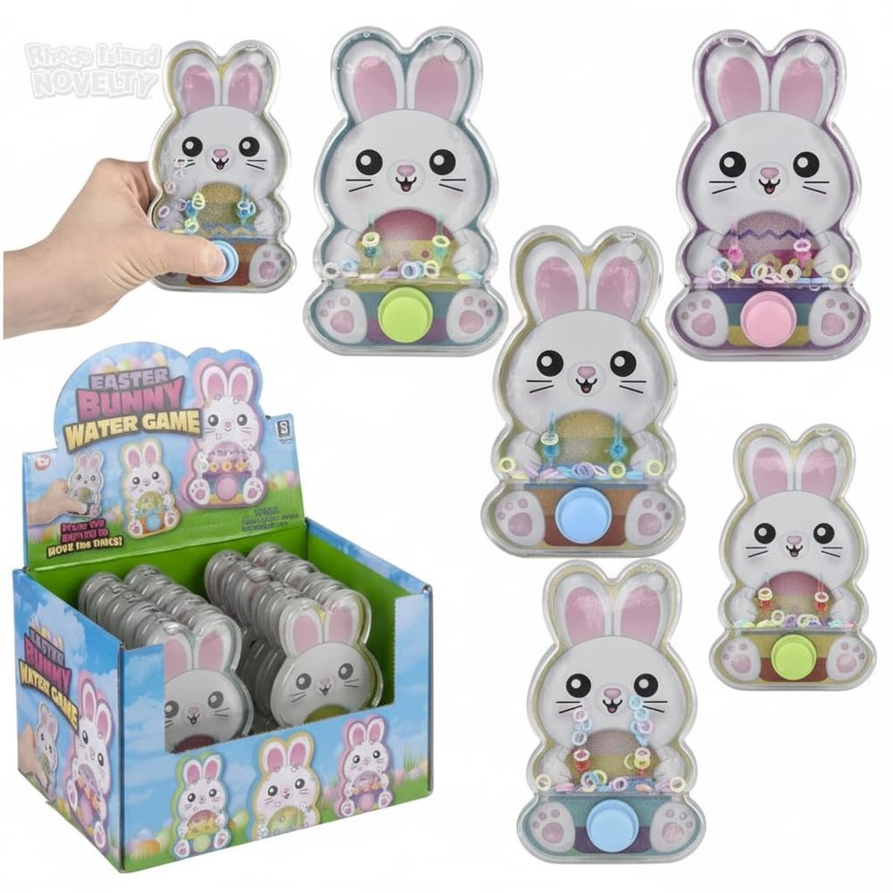 5.5 Inch Easter Bunny Water Ring Game, Handheld Puzzle Toy, Assorted Colors - 12 Count