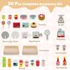 HONEY JOY Kids Food Cart, 30-Piece Toddler Pretend Play Grocery Store Playset w/Cash Register & Scale, Wooden Dessert Shop Play Market, Children Beverage Stand Cart w/Wheels, Gift for Boys Girls view 4