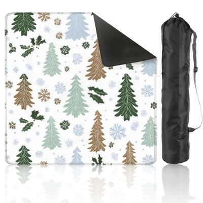 Mahjong Mat 31.5" x 31.5" Seamless Snowflake Holly Leaves Winter Colors Non-Slip Noise Reduction Mahjong Tiles Table Cover for Dominoes Poker Card Board and Tile Games