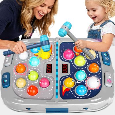2-Player Whack Game Mole - Toys for Age 3-12 Kids,2 Hammers,3 Modes with Sound & Light,Safe Educational Pounding Toy,Christmas Birthday Gift for 3 4 5 6+ Year Old Boys Girls,Gray