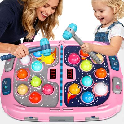 2-Player Whack Game Mole - Toys for Age 3-12 Kids,2 Hammers,3 Modes with Sound & Light,Safe Educational Pounding Toy,Birthday for 3 4 5 6+ Year Old Boys Girls,Pink