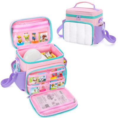 LoDrid Carrying Case Compatible with Little Tikes Story Dream Machine Books Starter Set, Lightweight Fluffy Travel Storage Bag with Multiple Pockets for Projector, Storybook/Character, Pink, Bag Only