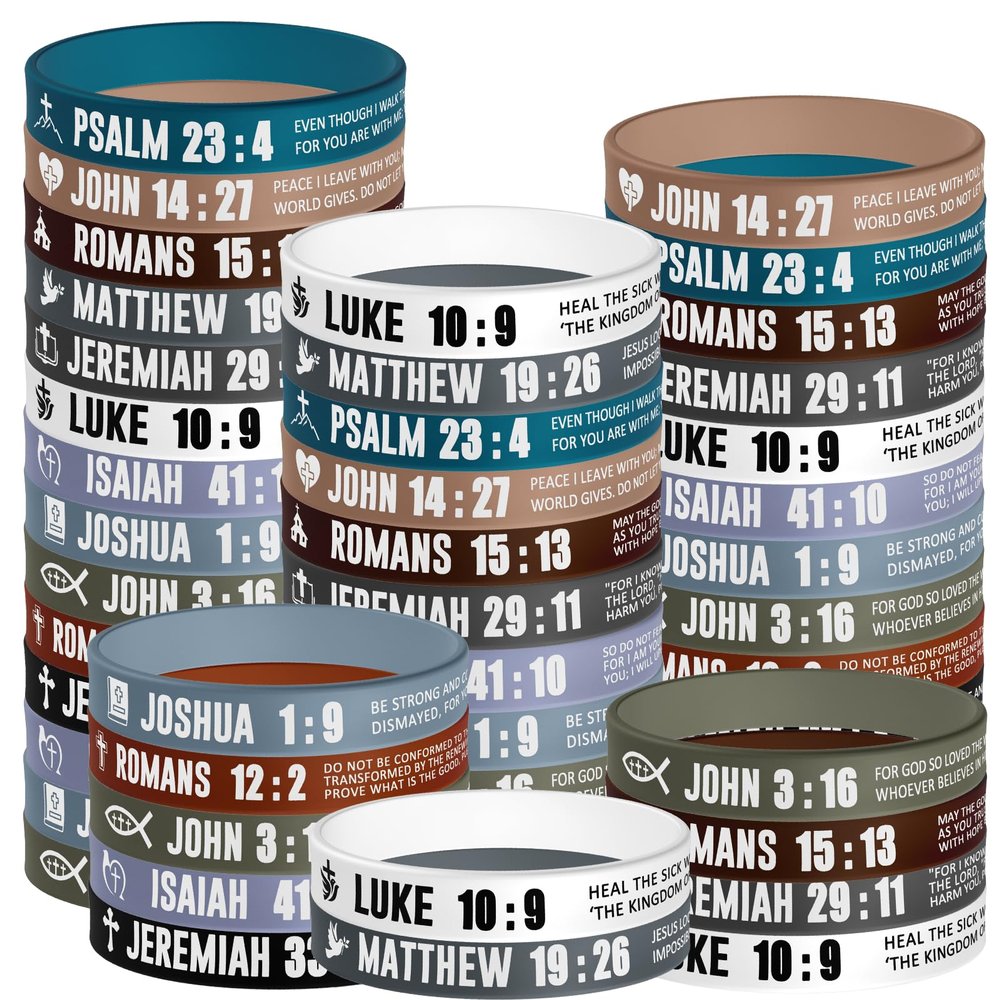 60Pcs Bible Verses Silicone Motivational Wristbands - Bulk Scripture Quote Rubber Wristbands Christian Bracelets Rubber Bracelets Sobriety Gifts for Easter Carnival Party Favors Men and Women