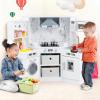 HONEY JOY Corner Kids Kitchen Playset, Wooden Play Kitchen for Toddlers, Range Hood, Water Circulation, Water Dispenser, Storage Box, Little Chef Pretend Toy Kitchen Set w/Lights & Sounds, White view 2