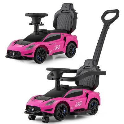 Costzon Push Car for Toddlers, 3 in 1 Licensed Maserati Stroller Sliding Walking Car with Handle, Guardrail, Under Seat Storage, Horn & Music, Foot to Floor Kids Ride On Toys for Boys Girls (Pink)