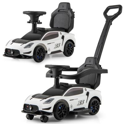 Costzon Push Car for Toddlers, 3 in 1 Licensed Maserati Stroller Sliding Walking Car with Handle, Guardrail, Under Seat Storage, Horn & Music, Foot to Floor Kids Ride On Toys for Boys Girls (White)