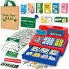 Calculator Cash Register Toy Gift for Kids Age 3, 4, 5, 6, 7, 8+ Year Old, 120 Pcs Grocery Store Playset with Microphone, Grocery Boxes, Credit Card, Red Play Cash Register for Toddlers Kids 4-8 view 1