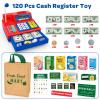 Calculator Cash Register Toy Gift for Kids Age 3, 4, 5, 6, 7, 8+ Year Old, 120 Pcs Grocery Store Playset with Microphone, Grocery Boxes, Credit Card, Red Play Cash Register for Toddlers Kids 4-8 view 2