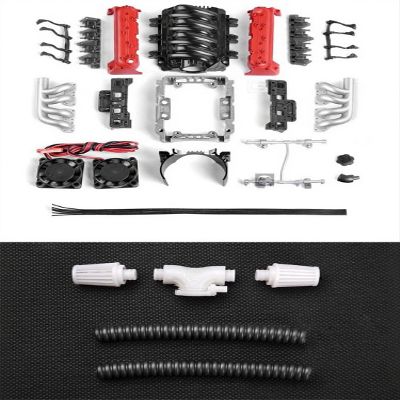 LS7 V8 Simulation Engine Radiator Motor Cooling Fan for 1/10 RC Cover Car TRX-4 SCX10 90046 Upgrade Kit (Red)