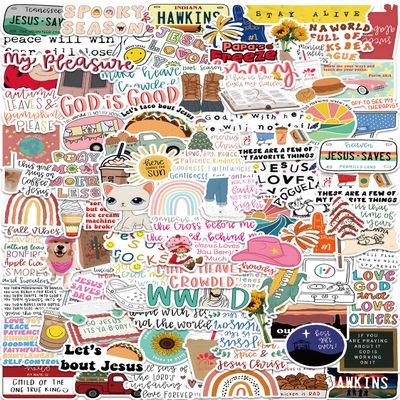 100 Christian Aesthetic Stickers for Water Bottles & Laptops  100 Unique Glossy Waterproof Vinyl Faith Quotes & Cute Icons (Bible-Inspired, Boho Pastel, 24.3 in / 511 cm)
