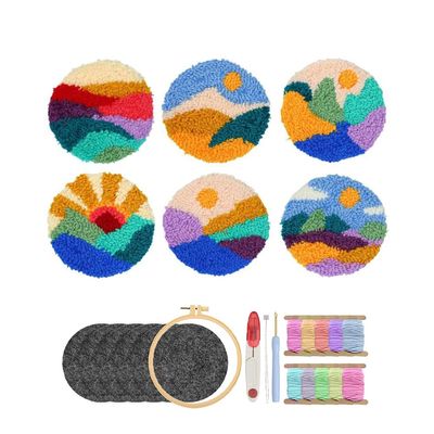 Punch Needle Kit for Beginners Adults Kids Easy Punch Needle Embroidery Kit Tool Threader Fabric Hoop Yarn Rug Tufting Coaster Art and Crafts 6Pcs E (6)