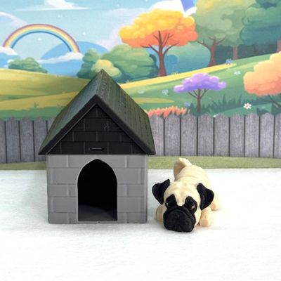 3D Printed Dog with Dog House, Articulated English Bulldog Animal Fidget Toy, 3D Printed Dog House, Fidget Animal Dog Toy, Office and Home Decor - ADSET3-PUG-GH