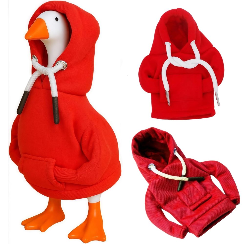 7 Inch Desk Goose Outfits,Mini Porch Goose Red Hoodies, Tabletop Goose Halloween Costume,Magnetic Goose Statue Key Holder Clothes for Table Decoration