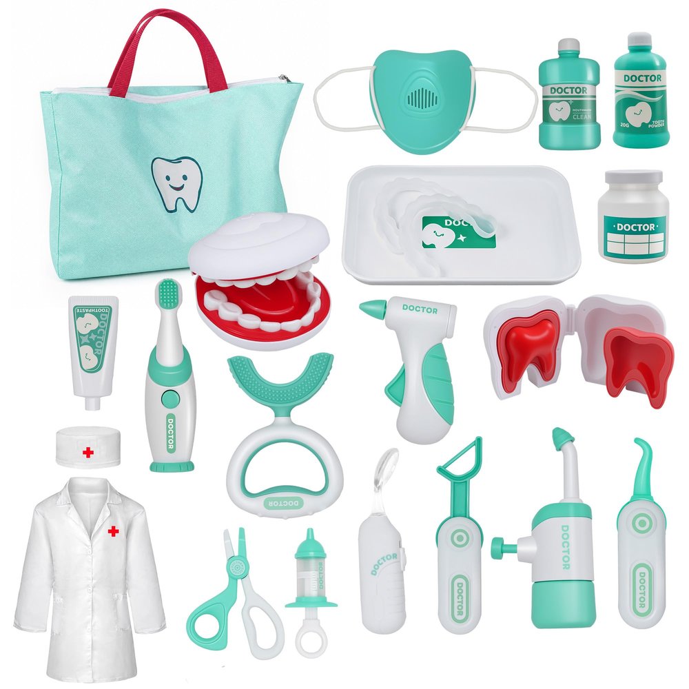 PJG Doctor Kit 3-5, Pretend Doctor Play Set with Costume and Stethoscope ,Doctor Kit Toys for 3 4 5 Years Old Girls Boys for Birthday Gift / Christmas (Pink)