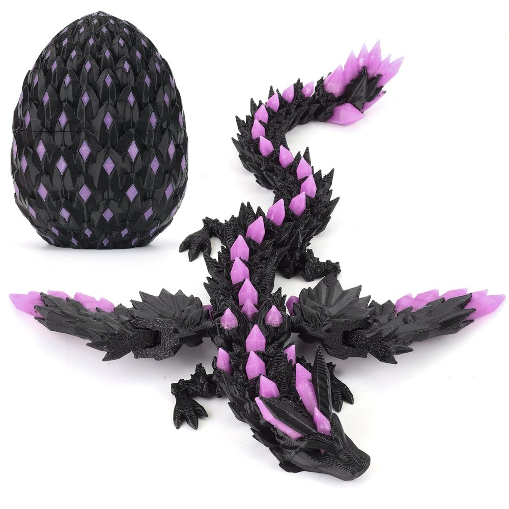 3D Printed Dragon with Wings Glow in The Dark, Dragon Eggs with Dragon Inside, Flexible Articulated Fidget Toy, Easter Mythical Pieces, Cool Luminous Desk Decor Gift for Kids & Adults