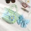 Personalized Woven Tote Basket with Name Custom Mini Handbag for Girls, Bowknot Gift Basket for Easter Egg Hunt Birthday, Blue, Large view 3