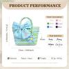 Personalized Woven Tote Basket with Name Custom Mini Handbag for Girls, Bowknot Gift Basket for Easter Egg Hunt Birthday, Blue, Large view 4