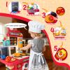 Upgrade Toy Kitchen Set for Kids Toddlers Mini Kitchen Playset with Spray Sink & Realistic Lighting Pretend Cooking Toys for 3 4 5 Year Old Girls Boys Gifts (Red) view 2