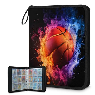 Cmizedevise Sports Basketball 9 Pocket Trading Card Binder, Colorful Fire Card Binder Holder Fits 900 Cards With 50 Sleeves, Portable Collection Card Ablum for TCG, Sports Cards