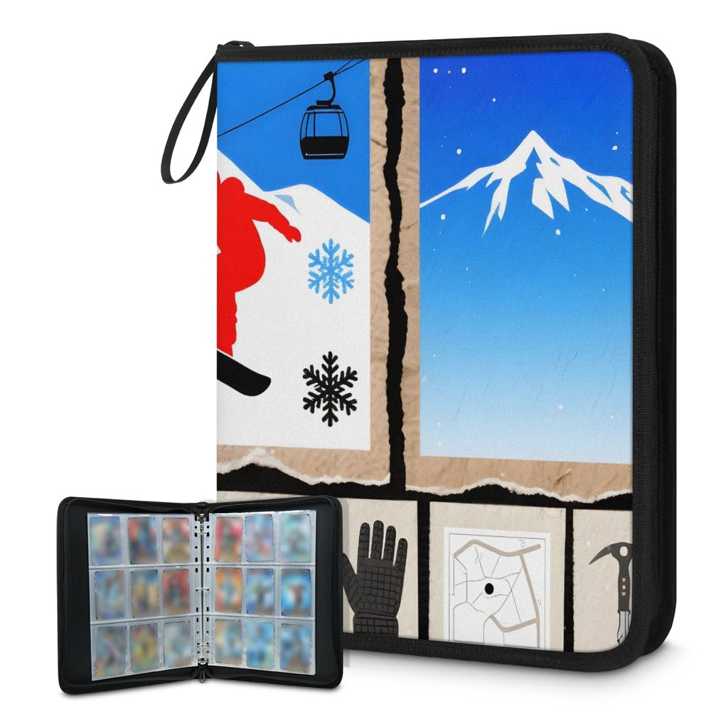 Cmizedevise Winter Skiing 9 Pocket Trading Card Binder, Snowboards Ski Card Binder Holder Fits 900 Cards With 50 Sleeves, Portable Collection Card Ablum for TCG, Sports Cards