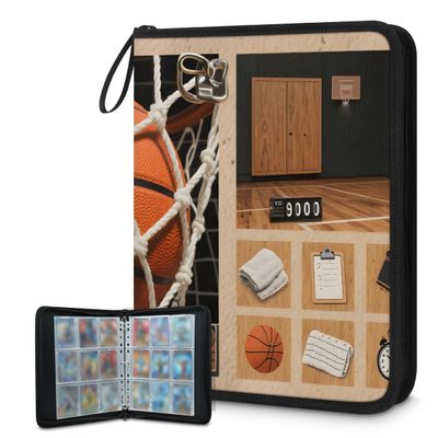 Cmizedevise Basketball Sports Theme 9 Pocket Trading Card Binder, Vintage Card Binder Holder Fits 900 Cards With 50 Sleeves, Portable Collection Card Ablum for TCG, Sports Cards