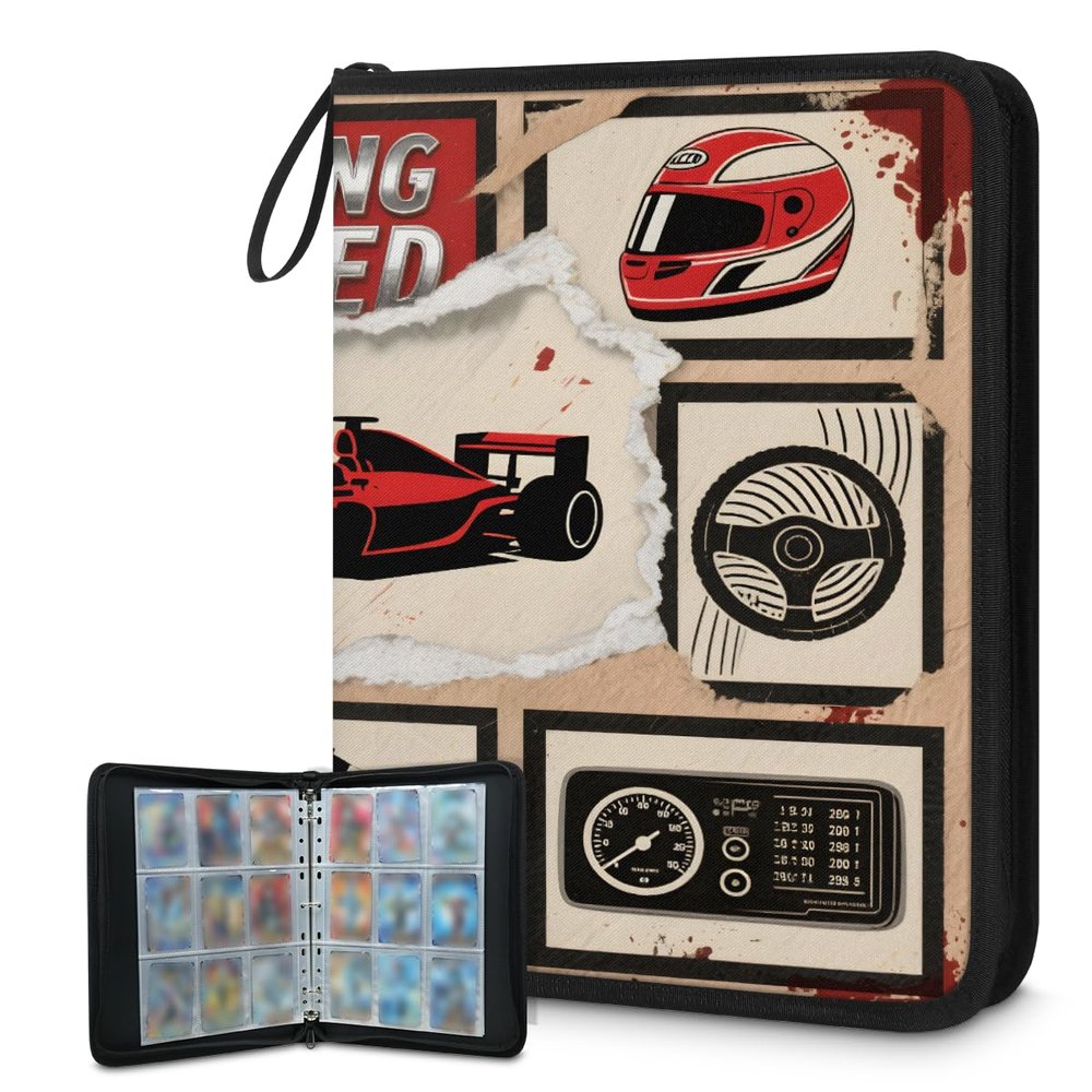 Cmizedevise Racing Car Themed 9 Pocket Trading Card Binder, Sports Card Binder Holder Fits 900 Cards With 50 Sleeves, Portable Collection Card Ablum for TCG, Sports Cards
