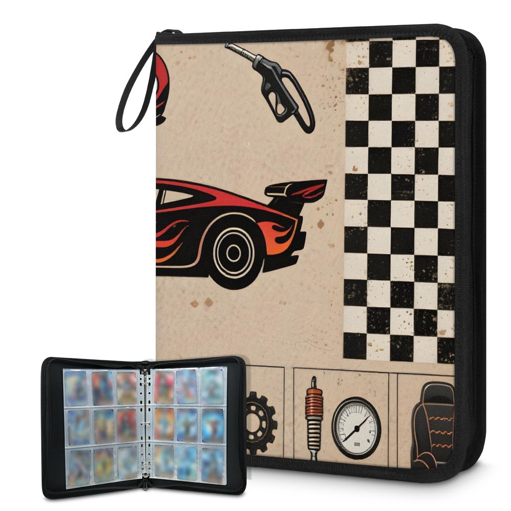 Cmizedevise Racing Car 9 Pocket Trading Card Binder, Sports Themed Card Binder Holder Fits 900 Cards With 50 Sleeves, Portable Collection Card Ablum for TCG, Sports Cards