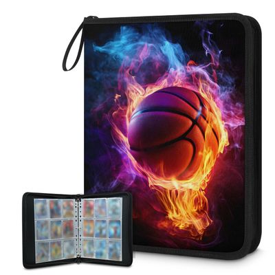 Cmizedevise Basketball 9 Pocket Trading Card Binder, Colorful Flame Theme Card Binder Holder Fits 900 Cards With 50 Sleeves, Portable Collection Card Ablum for TCG, Sports Cards
