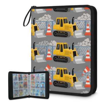 Cmizedevise Tractor Cars 9 Pocket Trading Card Binder, Cartoon Excavator Card Binder Holder Fits 900 Cards With 50 Sleeves, Portable Collection Card Ablum for TCG, Sports Cards
