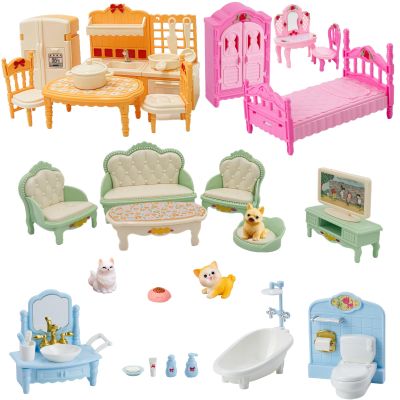 36Pcs Dollhouse Furniture Set,Miniature 1:12 Scale Dolls House Accessories with Cat,Dog,Kitchen, Dining Room, Living Room,Bedroom for Playhouse Toy(Multi-Color)