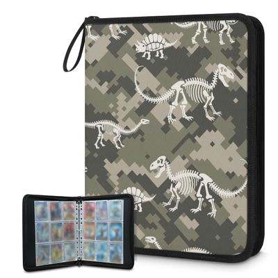 Cmizedevise Dinosaur Skull 9 Pocket Trading Card Binder, Green Camo Card Binder Holder Fits 900 Cards With 50 Sleeves, Portable Collection Card Ablum for TCG, Sports Cards