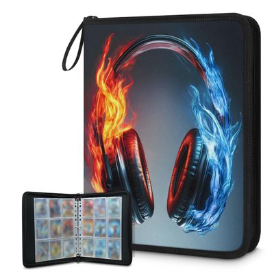 Cmizedevise Headphone 9 Pocket Trading Card Binder, Card Binder Holder Fits 900 Cards With 50 Sleeves, Portable Collection Card Ablum for TCG, Sports Cards