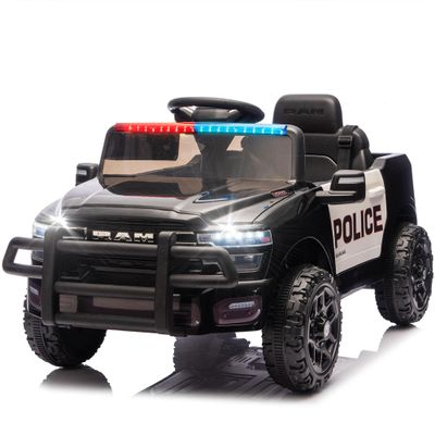12V Licensed RAM 3500 Ride on Toy for Kids, Toddler Ride on Truck with Parent Remote Control, 2WD, Rear Shock Suspension, LED, Bluetooth, 3 Point Safety Belt, Electric Car for Kids (Police Car)