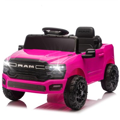 12V Licensed RAM 3500 Ride on Toy for Kids, Toddler Ride on Truck with Parent Remote Control, 2WD, Rear Shock Suspension, LED, Bluetooth, 3 Point Safety Belt, Electric Car for Kids (Pink)