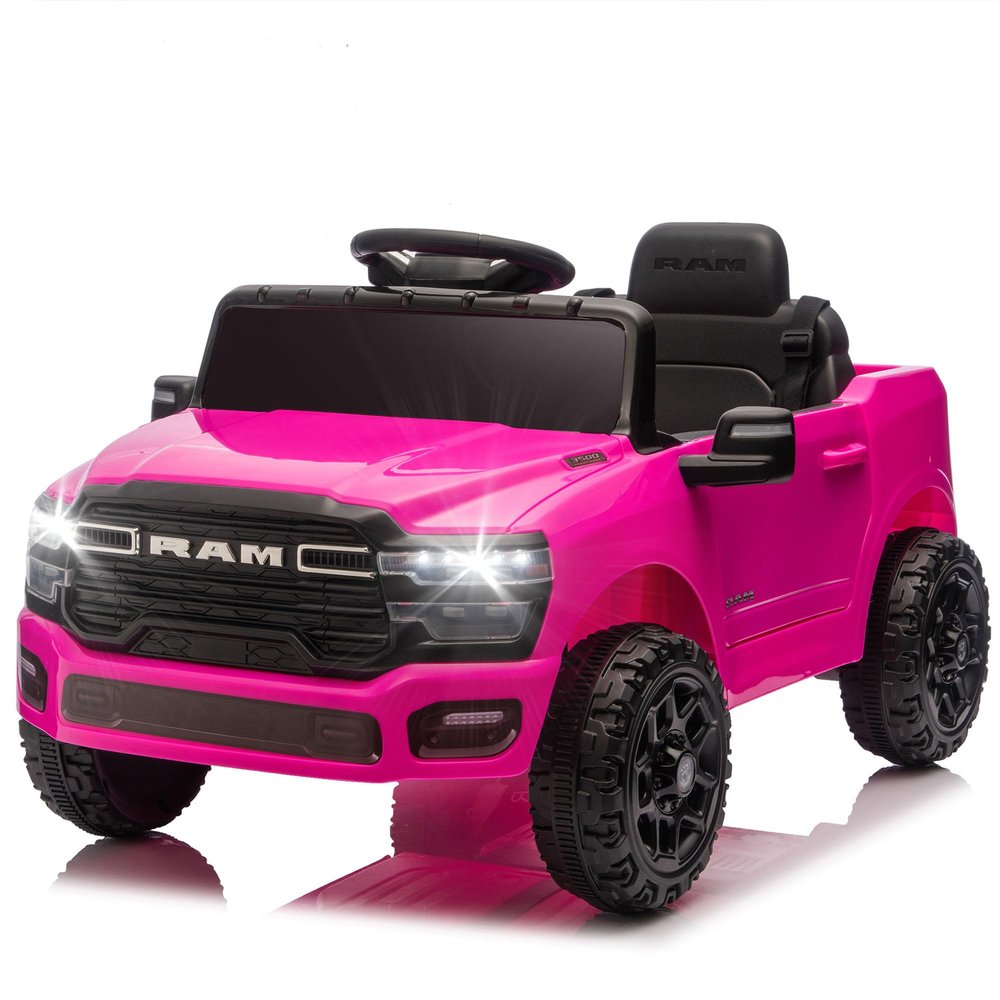 12V Licensed RAM 3500 Ride on Toy for Kids, Toddler Ride on Truck with Parent Remote Control, 2WD, Rear Shock Suspension, LED, Bluetooth, 3 Point Safety Belt, Electric Car for Kids (Pink)