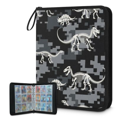 Cmizedevise Skull Skeleton Dinosaur 9 Pocket Trading Card Binder, Camouflage Card Binder Holder Fits 900 Cards With 50 Sleeves, Portable Collection Card Ablum for TCG, Sports Cards