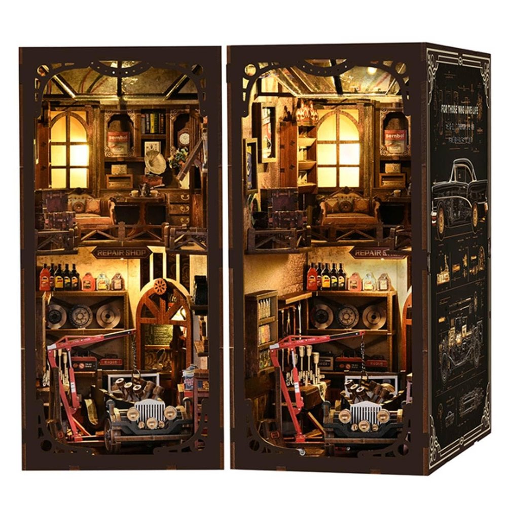 Auto Repair Shop Building Blocks, 3D Wooden Miniature House DIY Model Kit, Creative Desktop Decor Gift (374PCS)