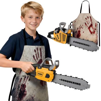 Arrowbash Kids Safe Toy Electric Chainsaw Prop and Aprons Set Costume & Role Play Motion Sound & Light Effects Easy Grip Handle Pretend Set Birthday Gift