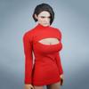 1/12 Scale Female Clothes, Open Chest Long Sleeves Shirt for 6-inches Female Action Figure Body Doll, 1/12 Stretchy Tight-Fitting Short Bodycon Dress Costume (red) view 1