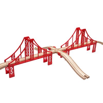 Bunu1492 Wooden Train Track Accessories Set, Double Big Red Suspension Bridges Set, Compatible with All Major Brands Track, Christmas Birthday Gift for Boys Girls, Toys Expansion Pack for Kids Ages 3+