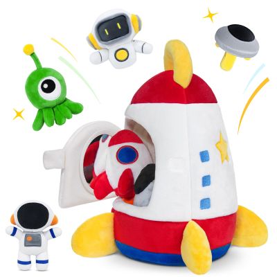 IPOZITO Baby Toys 6-12 Months,Soft Rocket with 5 Sensory Plush Toy, Rattle, Crinkle Paper, Squeaker, Mirror, Busy Montessori Toys for 6 Month Old Christmas Baby Stocking Stuffers