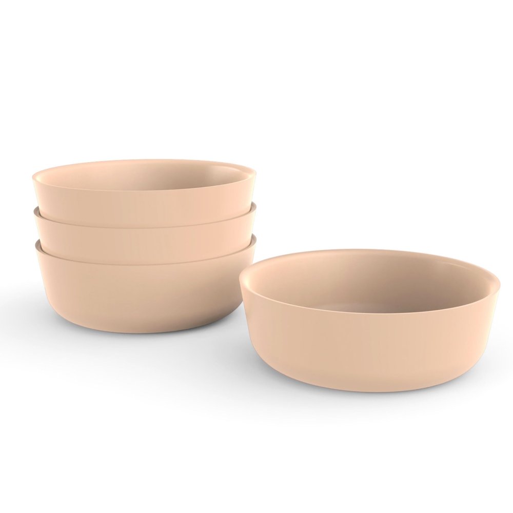 EKOBO Bamboo Kids Bowls Set of 4, 20oz Reusable Toddler Bowls, EcoComposite, BPAFree, Dishwasher Safe, Stackable Cereal bowls for kids and Toddler Meals Indoors & Outdoors (Blush)