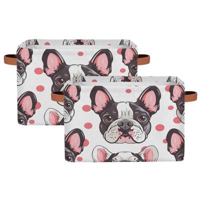 Aglebo Cute Polka Dot Storage Basket Foldable Storage Bins Fabric Organizer Basket with Handles Rectangle Closet Basket for Shelves Laundry Nursery Bedroom Basket, 15 x 11 x 9.5 in 1 Pack