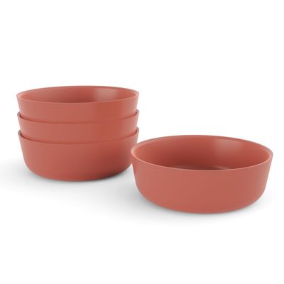 EKOBO Bamboo Kids Bowls Set of 4, 20oz Reusable Toddler Bowls, EcoComposite, BPAFree, Dishwasher Safe, Stackable Cereal bowls for kids and Toddler Meals Indoors & Outdoors (Terracotta)