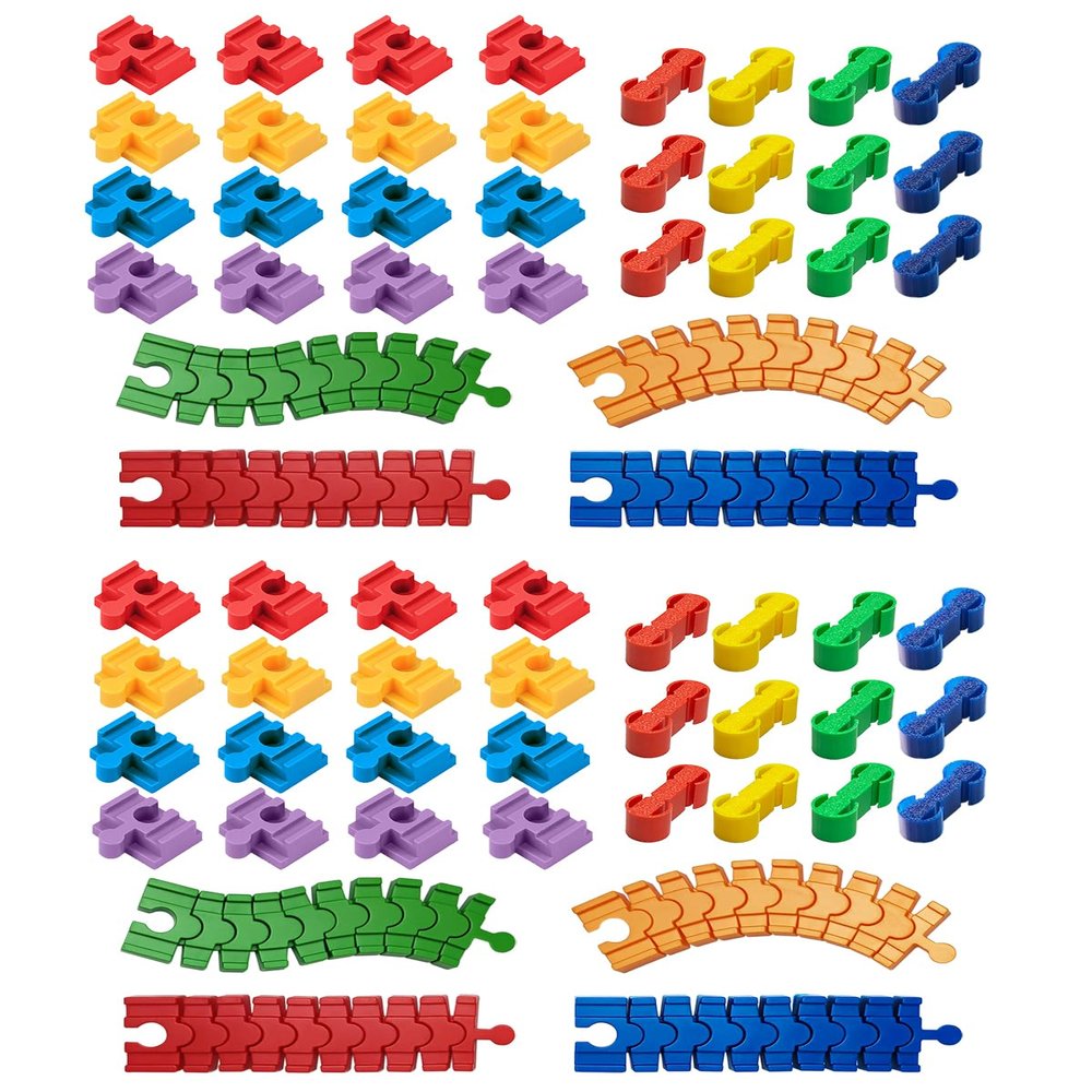 Bunu1492 Wooden Train Track Accessories Set, 64 pcs Train Track Connector, Compatible with All Major Brands Tracks, Christmas Birthday Gift for Boys Girls, Trains Toys Expansion Pack for Kids Ages 3+