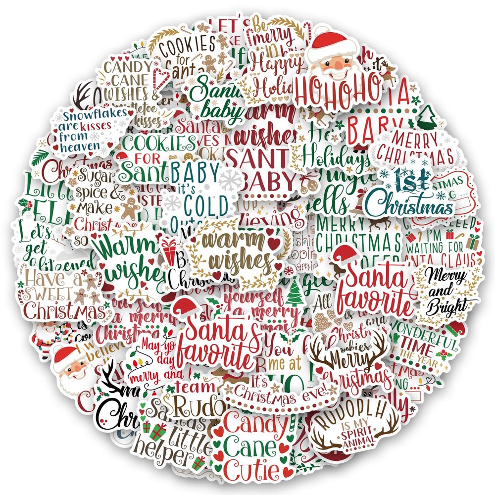 100 Pcs Christmas Theme Stickers for Kids Adults and Water Bottle Calendar Cards Envelopes Scrapbooking Laptop, Holiday Stickers Christmas Party Favors Supplies