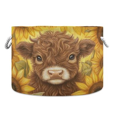 DOMIKING Large Storage Basket for Toys Cow Sunflowers Golden Storage Bin Box Kids Laundry Hamper for Laundry Hamper Kid's Room Baby & Dog Toy