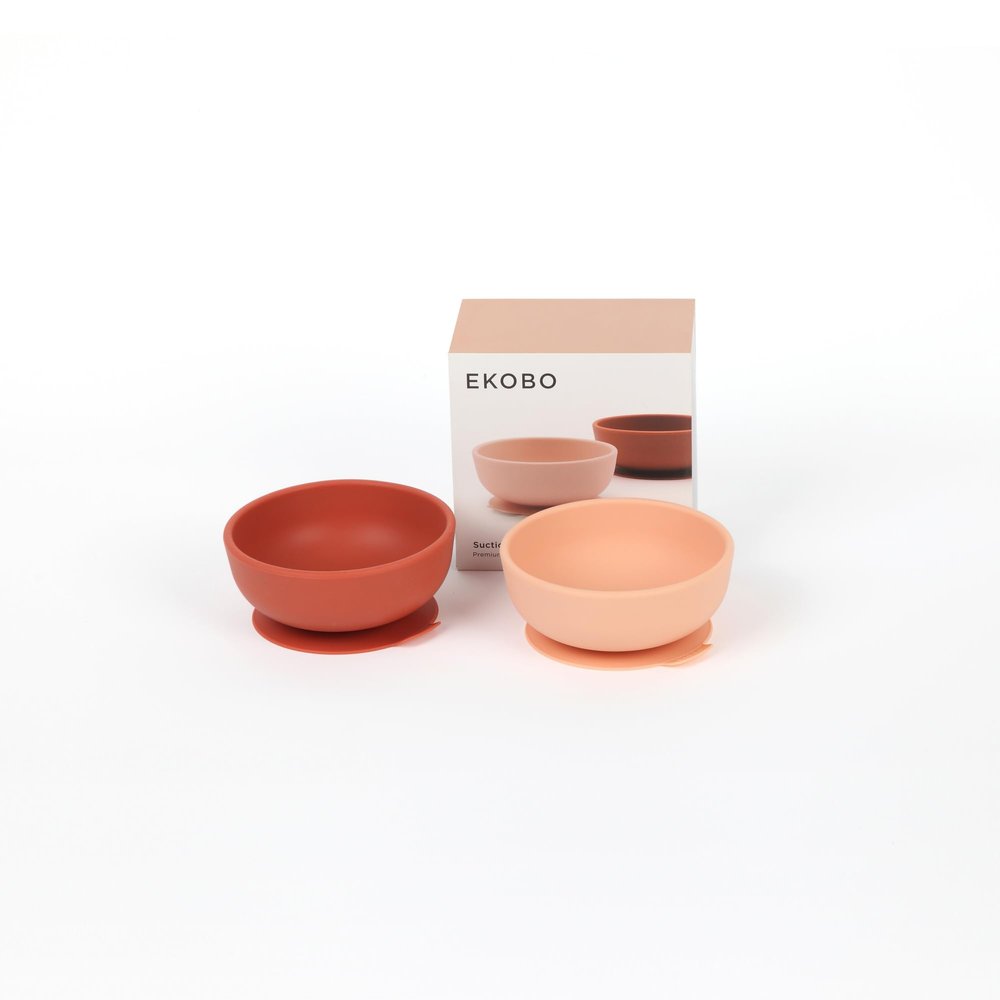 EKOBO Silicone Suction Bowls for Baby Set, 2 Toddler Bowls (Blush, Terracotta), 10oz High-Rim Baby Bowl with Suction Base, Microwave, Oven, Freezer Safe Reusable, Safe Baby Feeding Bowl BPA free