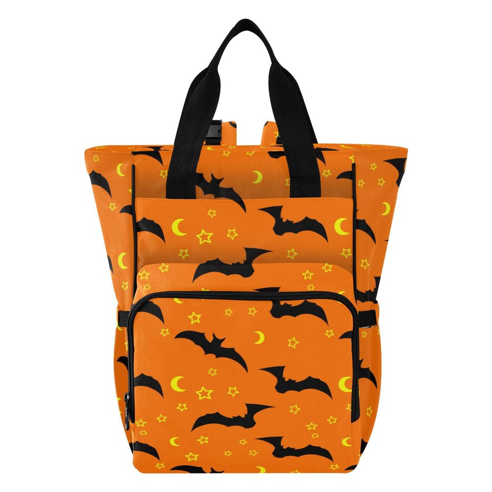 VEKELEE Halloween Black Bat Diaper Bag Backpack Large Travel Baby Diaper Bag with Stroller Straps Unisex Travel Essential